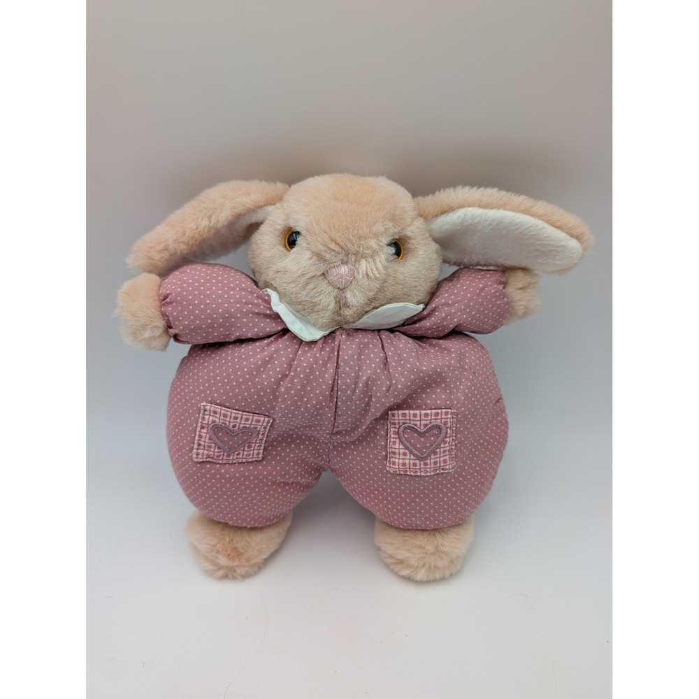 Hallmark Bunny Rabbit Tan Pink Vintage 1980 Heart Pockets Polka Dot Plush Toy
